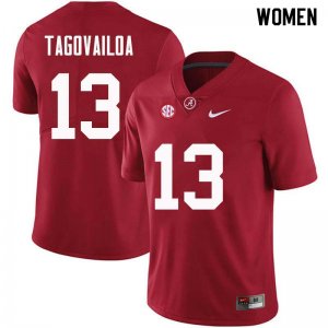 NCAA Women's Alabama Crimson Tide #13 Tua Tagovailoa Stitched College Nike Authentic Crimson Football Jersey DD17U73UR